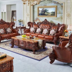 Toàn cảnh bộ sofa tân cổ điển SB960-123 đặt trong phòng khách sang trọng, gồm một ghế đơn, một ghế đôi và một ghế ba, cùng…
