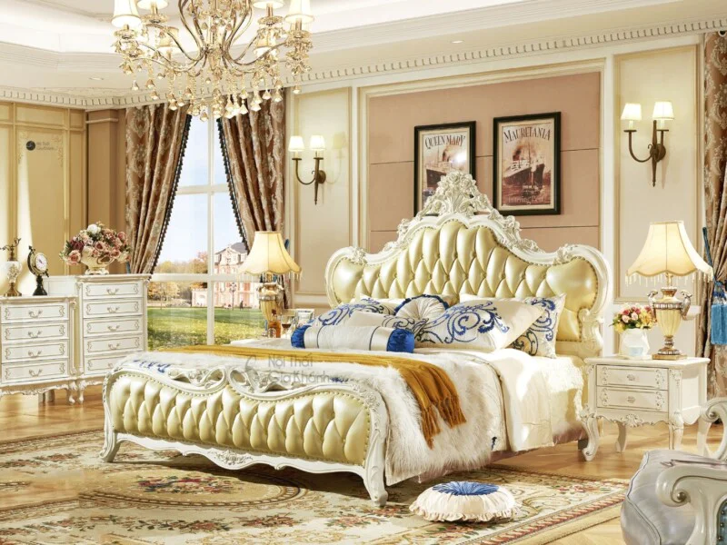 giuong king size boc da tan co dien chau au bh8836