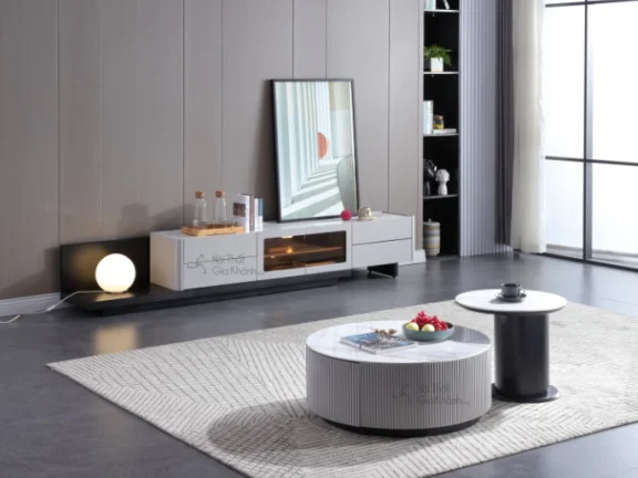 Cấu tạo bộ bàn trà đôi phòng khách gồm mặt bàn, khung chân và tấm lót chân