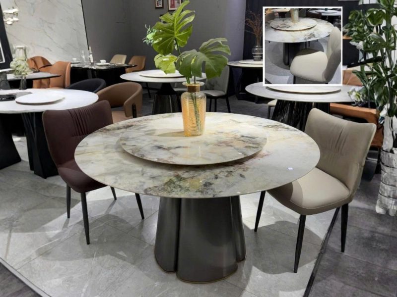 Bàn Ăn Tròn Có Mâm Xoay Mặt Đá BA841-135