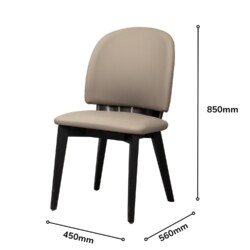 Ghế ăn hiện đại GHY925 màu kem/be, chụp chính diện trên nền trắng, có chú thích kích thước L450*W480*H850 mm. Ghế bọc da s…