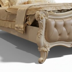 Chi tiết đuôi giường và chân giường GIB21-18. Đuôi giường bọc da chần nút đồng bộ với đầu giường, khung gỗ sồi tự nhiên mà…