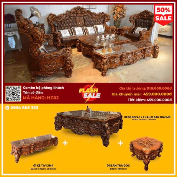 Combo Bộ Phòng Khách Tân Cổ Điển