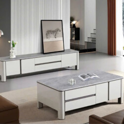 Bàn trà hiện đại BT2519-13 và kệ tivi đồng bộ được đặt trong không gian phòng khách sang trọng. Bàn trà hình chữ nhật với…