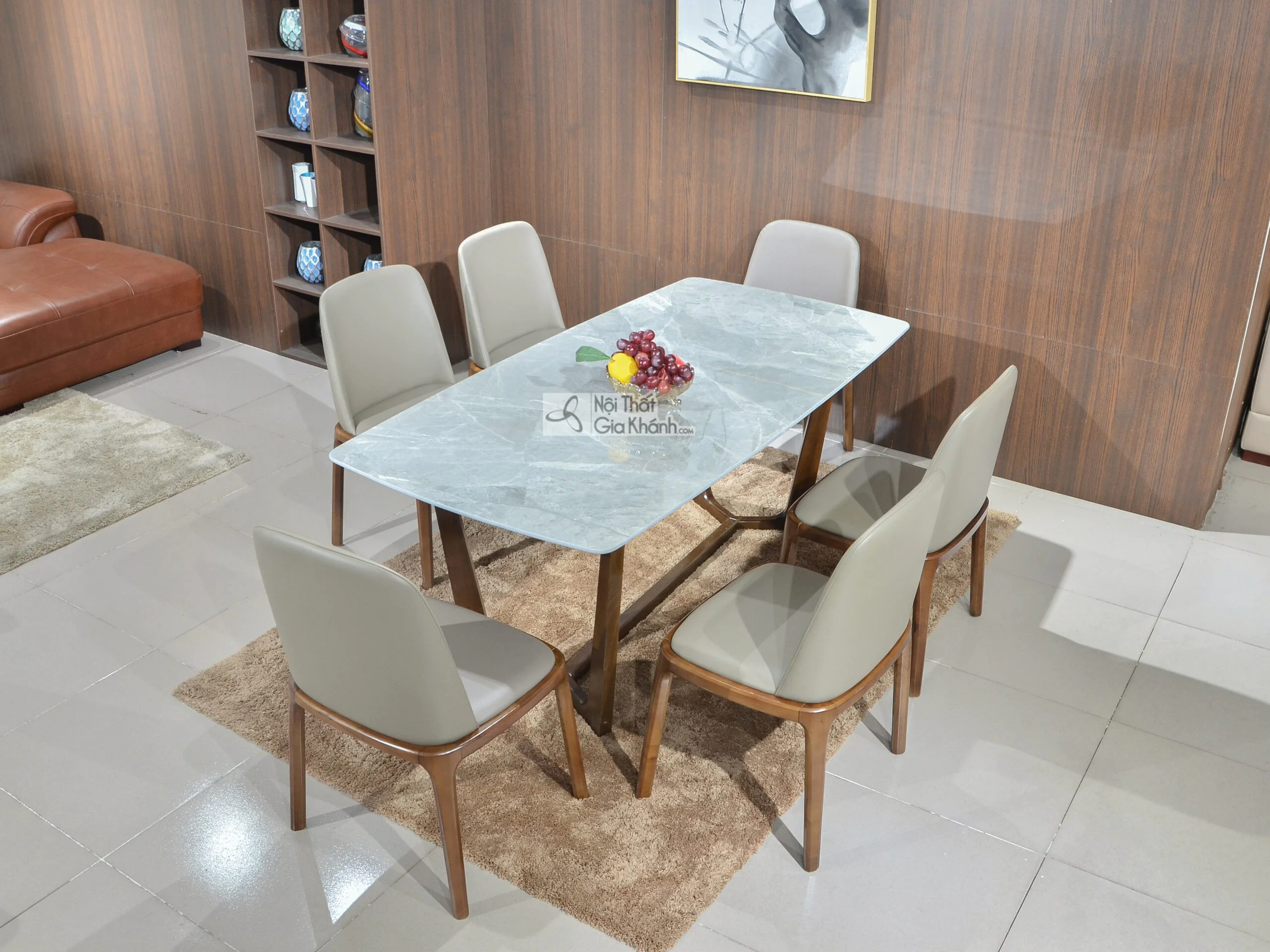 Bộ bàn ghế ăn mặt đá chống xước BATN012-4 màu trắng tại Nội Thất Gia Khánh