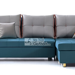 Sofa góc phải SF272B-4 kiểu dáng hiện đại, bọc vải màu xanh ngọc chủ đạo kết hợp phần lưng tựa và gối tựa màu xám nhạt. Ch…
