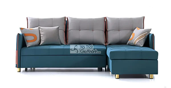 Sofa góc phải SF272B-4 kiểu dáng hiện đại, bọc vải màu xanh ngọc chủ đạo kết hợp phần lưng tựa và gối tựa màu xám nhạt. Ch…