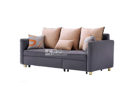 Ghế sofa giường SF1011-2G2 màu xám đậm, chụp chính diện trên nền trắng, thể hiện rõ kiểu dáng hiện đại. Tay vịn sofa có họ…