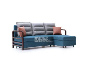 Ghế sofa góc chữ L SF273B màu xanh dương, chụp chính diện hơi chếch, nổi bật với thiết kế đa năng có thể chuyển đổi thành…