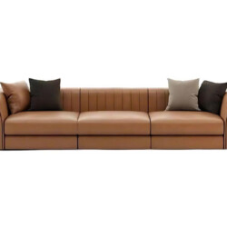 Sofa băng SFW39-28 hiện đại, chụp chính diện trên nền trắng. Ghế bọc da bò thật màu nâu da bò, ba đệm ngồi liền mạch. Lưng…