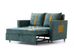 Sofa giường SF1012B-1G màu xanh ngọc bích nhìn từ góc chếch phía trước, đang trong trạng thái mở một phần thành giường. Ph…