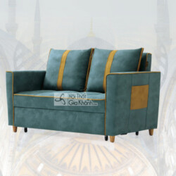 Sofa giường SF1012B-1G màu xanh ngọc bích, chụp chính diện, nổi bật với kiểu dáng hiện đại và đường nét vuông vắn. Sản phẩ…