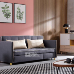Sofa giường kéo SF1018-3 màu xám đậm, chụp chính diện trong trạng thái ghế sofa. Thiết kế hiện đại với đường viền chỉ trắn…
