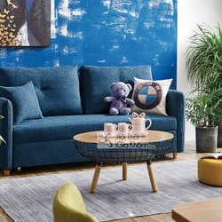 Ghế sofa giường SF177-9 màu xanh dương đậm, được chụp ở góc chính diện trong không gian phòng khách hiện đại. Ghế có thiết…