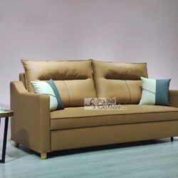Sofa giường SF1056A-G được chụp chính diện ở trạng thái ghế ngồi, nổi bật với thiết kế hiện đại và màu nâu vàng ấm áp. Sof…