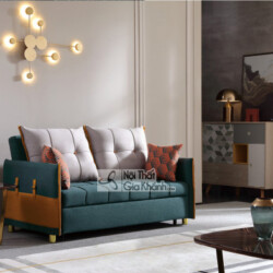 Sofa kiêm giường ngủ đa năng SF272A-5G được chụp từ góc chính diện hơi chếch, nổi bật với tông màu xanh ngọc bích chủ đạo…