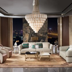 Toàn cảnh phòng khách sang trọng với bộ sofa luxury SFQ629-1124. Bộ sản phẩm gồm một sofa băng dài, một sofa băng vừa và h…