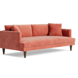 Sofa băng Lewis Extra SF-646 ba chỗ ngồi, bọc vải màu cam đất ấm áp, chụp góc nghiêng trên nền trắng, thể hiện sự mềm mại…