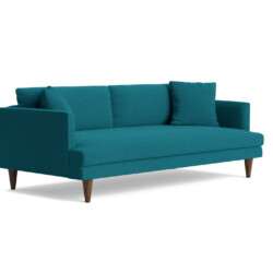 Sofa băng Lewis Extra SF-646 ba chỗ ngồi, bọc vải màu xanh ngọc tươi sáng, chụp góc nghiêng trên nền trắng, mang đến vẻ đẹ…