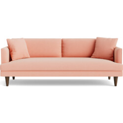 Sofa băng Lewis Extra SF-646 ba chỗ ngồi, bọc vải màu hồng phấn nhẹ nhàng, chụp chính diện trên nền trắng, với đệm lưng và…