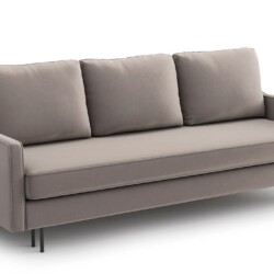 Sofa văng Abbe SF-429 màu xám be, chụp góc 3/4 từ phía trước, trên nền trắng tinh khiết. Sofa có ba đệm ngồi và ba đệm lưn…
