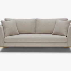 Sofa băng Ainsley SF-369 bọc vải màu be nhạt, chụp chính diện trên nền trắng. Sofa có kiểu dáng thanh lịch với các đường n…