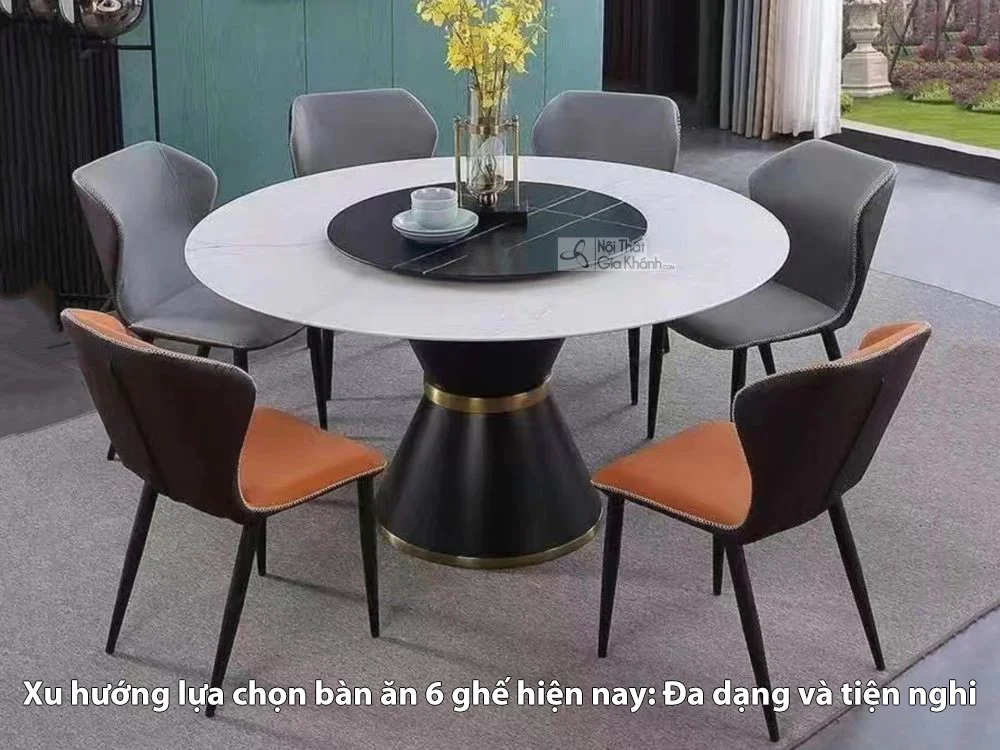 Bàn ăn 6 ghế mặt đá phong cách hiện đại cho phòng ăn gia đình