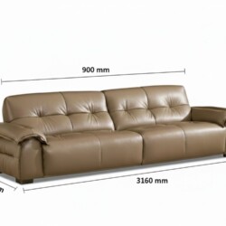 Hình ảnh sofa băng SFB8166 màu nâu be với các chú thích kích thước chi tiết: chiều dài 3160 mm, chiều rộng 1000 mm và chiề…