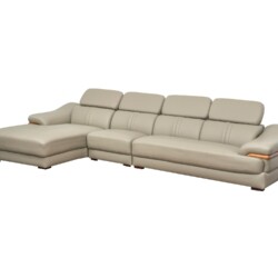 Bộ sofa góc chữ L SF672-Nano1-28 màu be/ghi sáng, chụp từ góc cao trên nền trắng, làm nổi bật toàn bộ kiểu dáng hiện đại v…