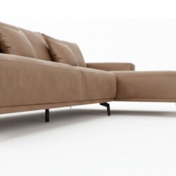 Góc chụp cận cảnh phần chân và cạnh dưới của sofa góc trái SF8037-Lex30. Chân sofa làm từ kim loại mạ tĩnh điện màu đen, t…