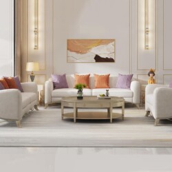 Toàn cảnh bộ sofa Phong Cách Mỹ SF003-123 gồm một ghế đơn, một sofa băng dài và một ghế đơn khác, đặt đối xứng trong phòng…