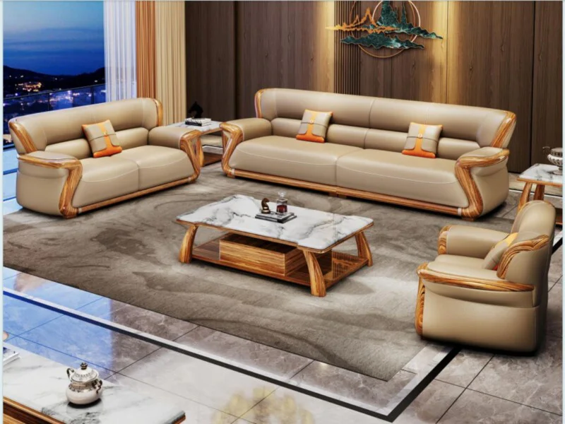 Toàn cảnh bộ sofa gỗ Mun SBF8312-124 được bài trí trong không gian phòng khách hiện đại, sang trọng. Bộ sản phẩm gồm một s…