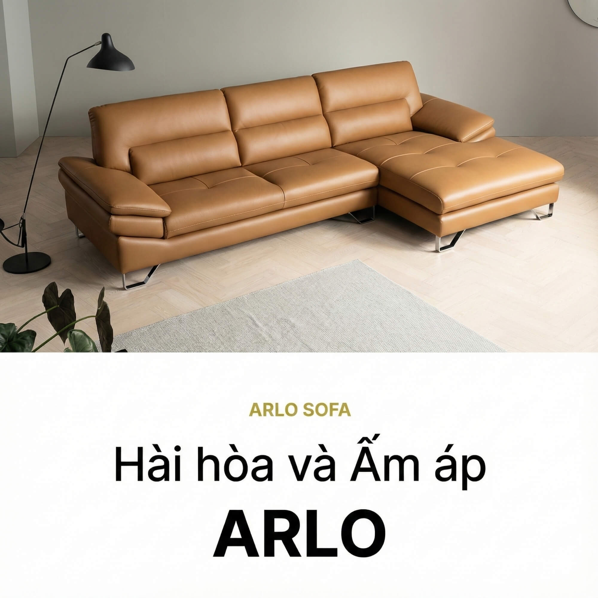 Sofa ARLO - Sofa Da Cao Cấp Góc Chữ L Hiện Đại Đệm Ngồi Êm Ái 