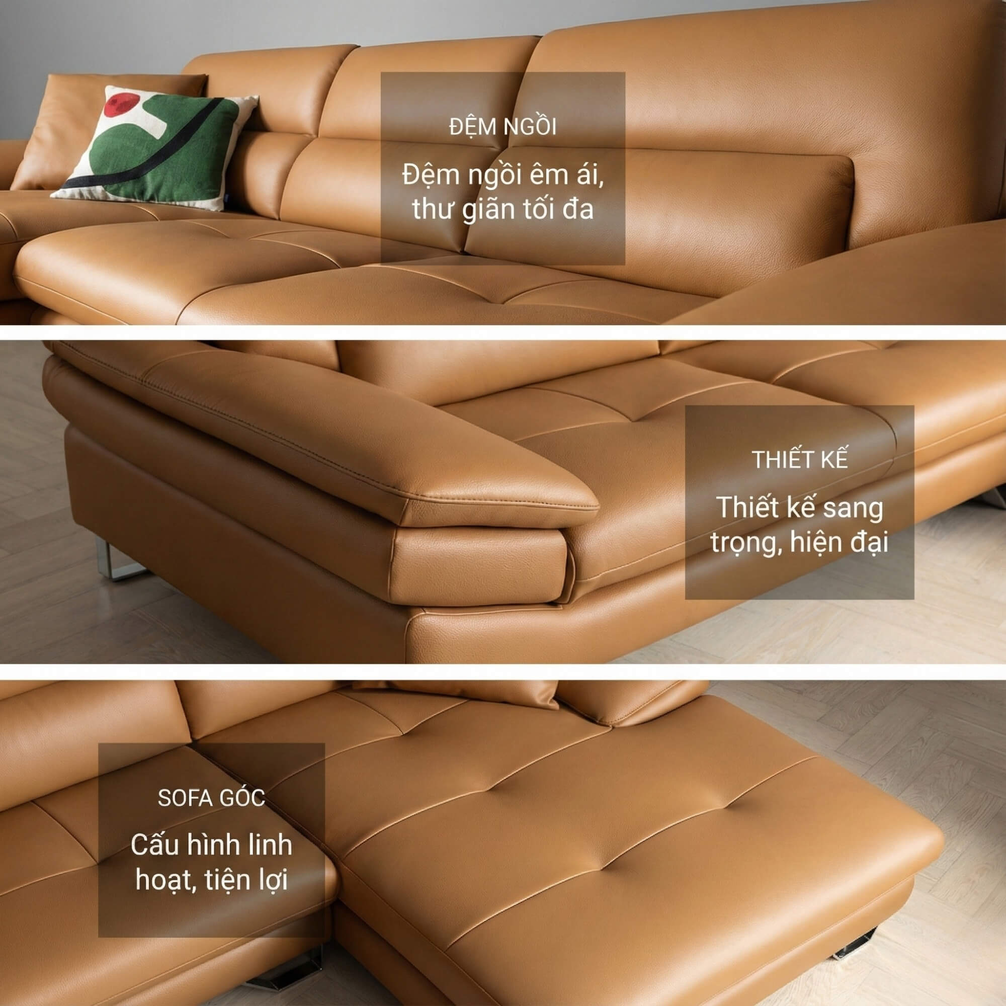 Sofa ARLO - Sofa Da Cao Cấp Góc Chữ L Hiện Đại Đệm Ngồi Êm Ái 