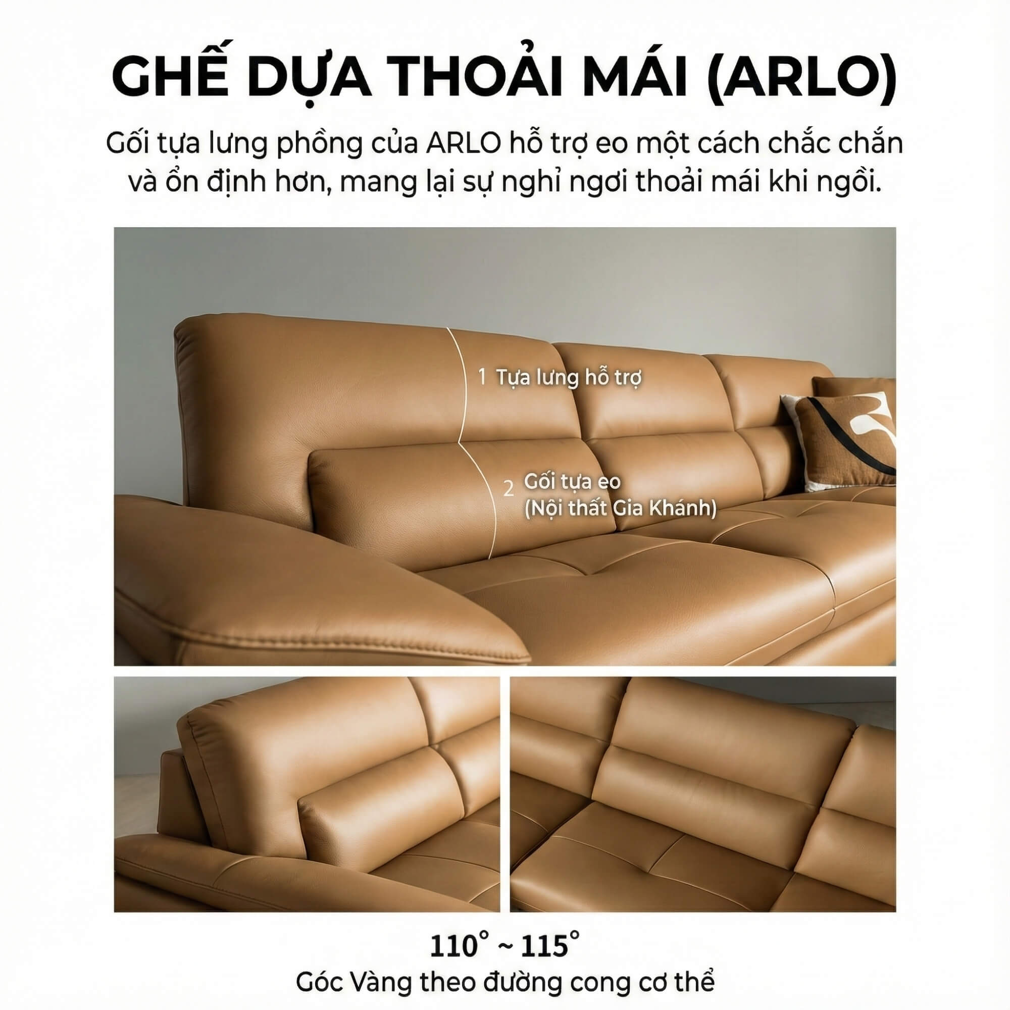 Sofa ARLO - Sofa Da Cao Cấp Góc Chữ L Hiện Đại Đệm Ngồi Êm Ái 