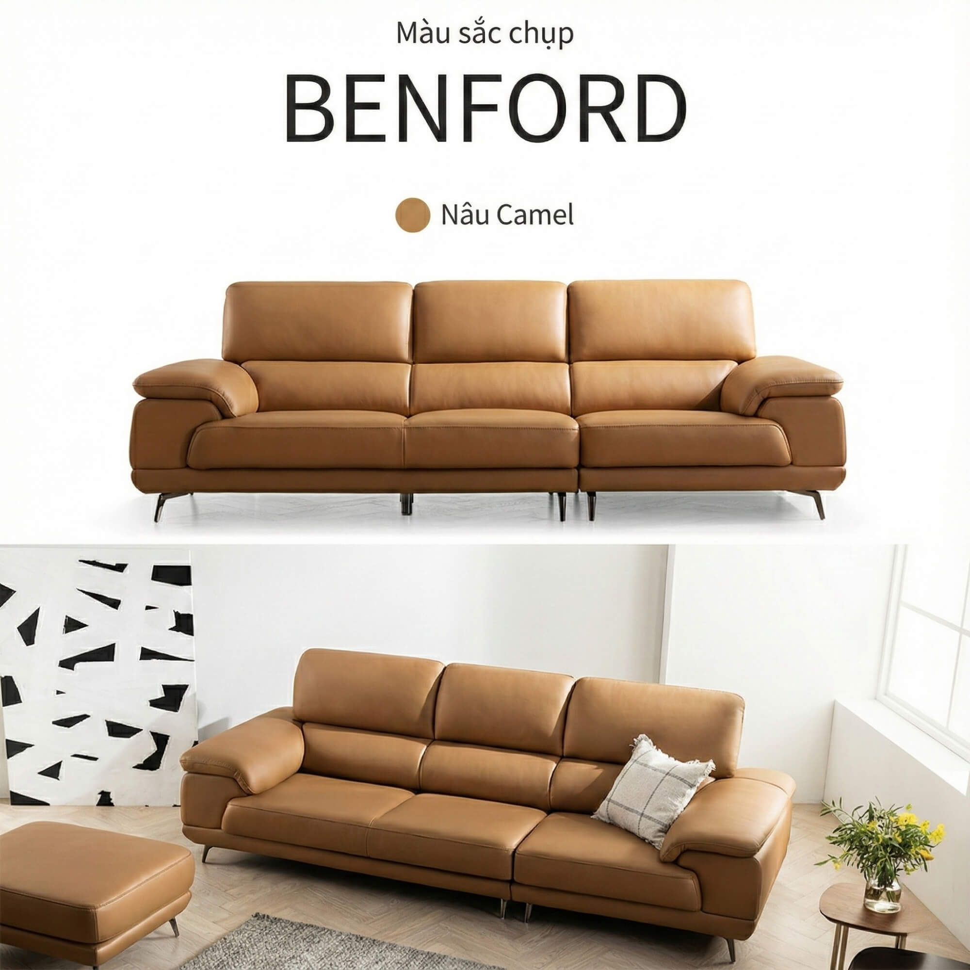 Sofa BENFORD – Sofa Băng Hiện Đại Bọc Da Thiết Di Chuyển Tự Do Êm Ái 