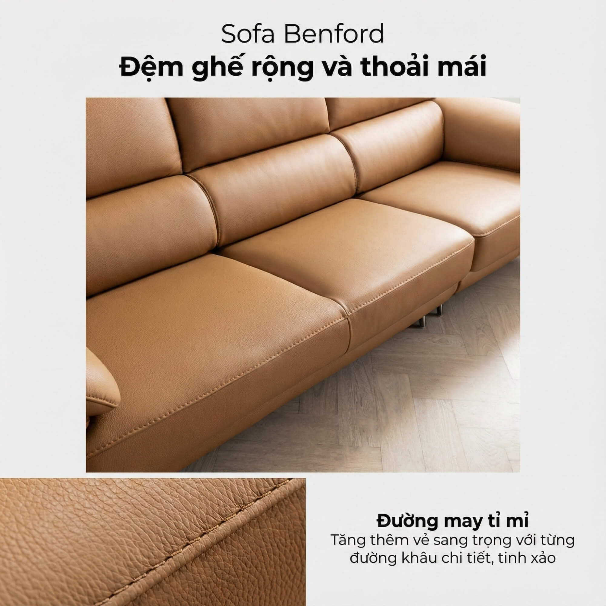 Sofa BENFORD – Sofa Băng Hiện Đại Bọc Da Thiết Di Chuyển Tự Do Êm Ái 