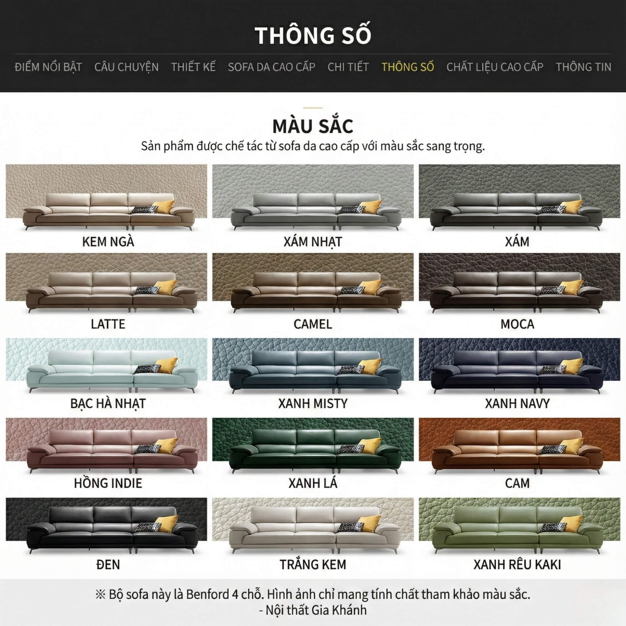 Sofa BENFORD – Sofa Băng Hiện Đại Bọc Da Thiết Di Chuyển Tự Do Êm Ái 