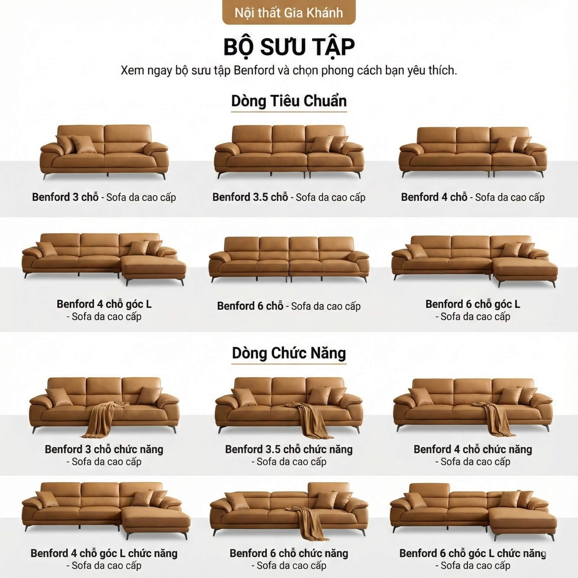 Sofa BENFORD – Sofa Băng Hiện Đại Bọc Da Thiết Di Chuyển Tự Do Êm Ái 
