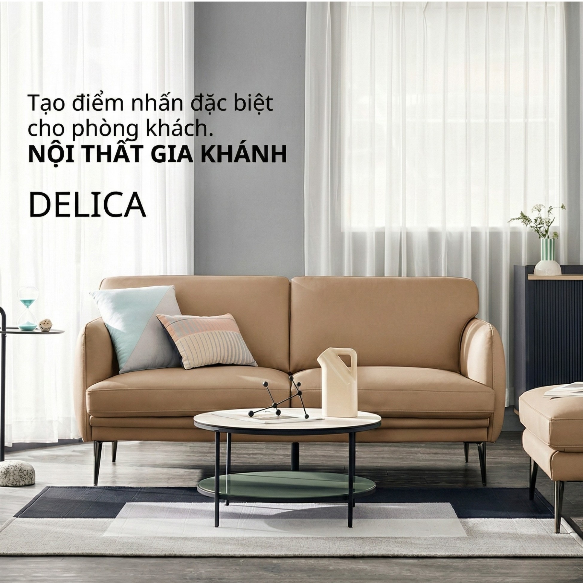 Sofa DELICA – Sofa Da Băng Đôi Cao Cấp Nhỏ Gọn Cho Phòng Khách Mini