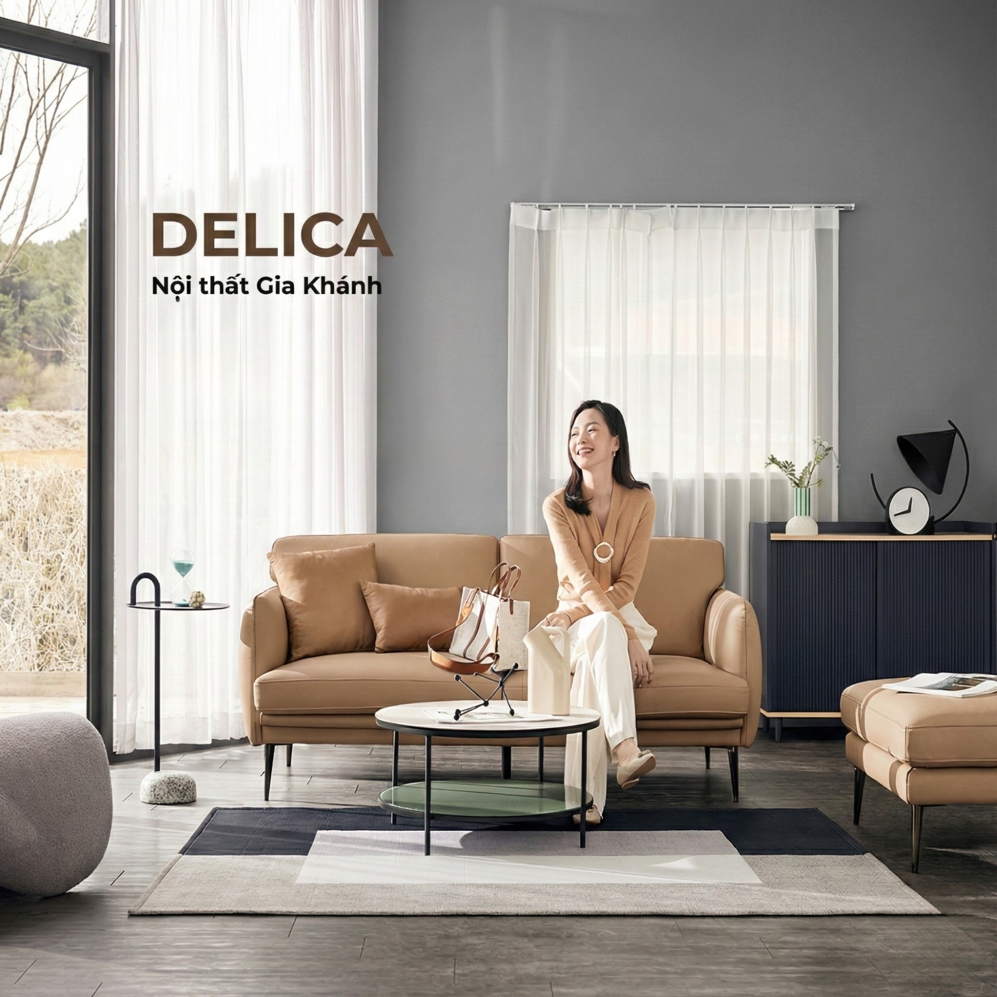 Sofa DELICA – Sofa Da Băng Đôi Cao Cấp Nhỏ Gọn Cho Phòng Khách Mini