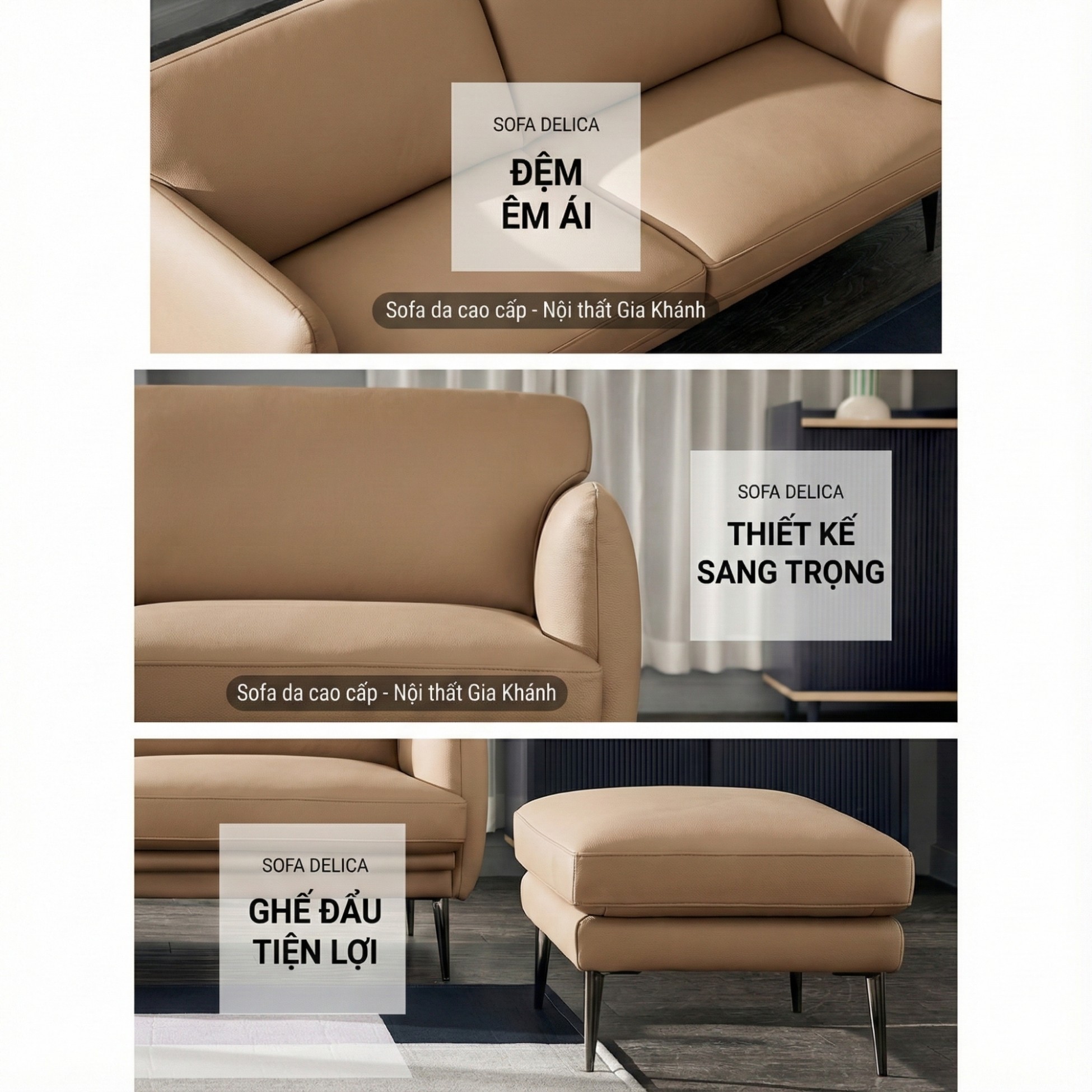 Sofa DELICA – Sofa Da Băng Đôi Cao Cấp Nhỏ Gọn Cho Phòng Khách Mini