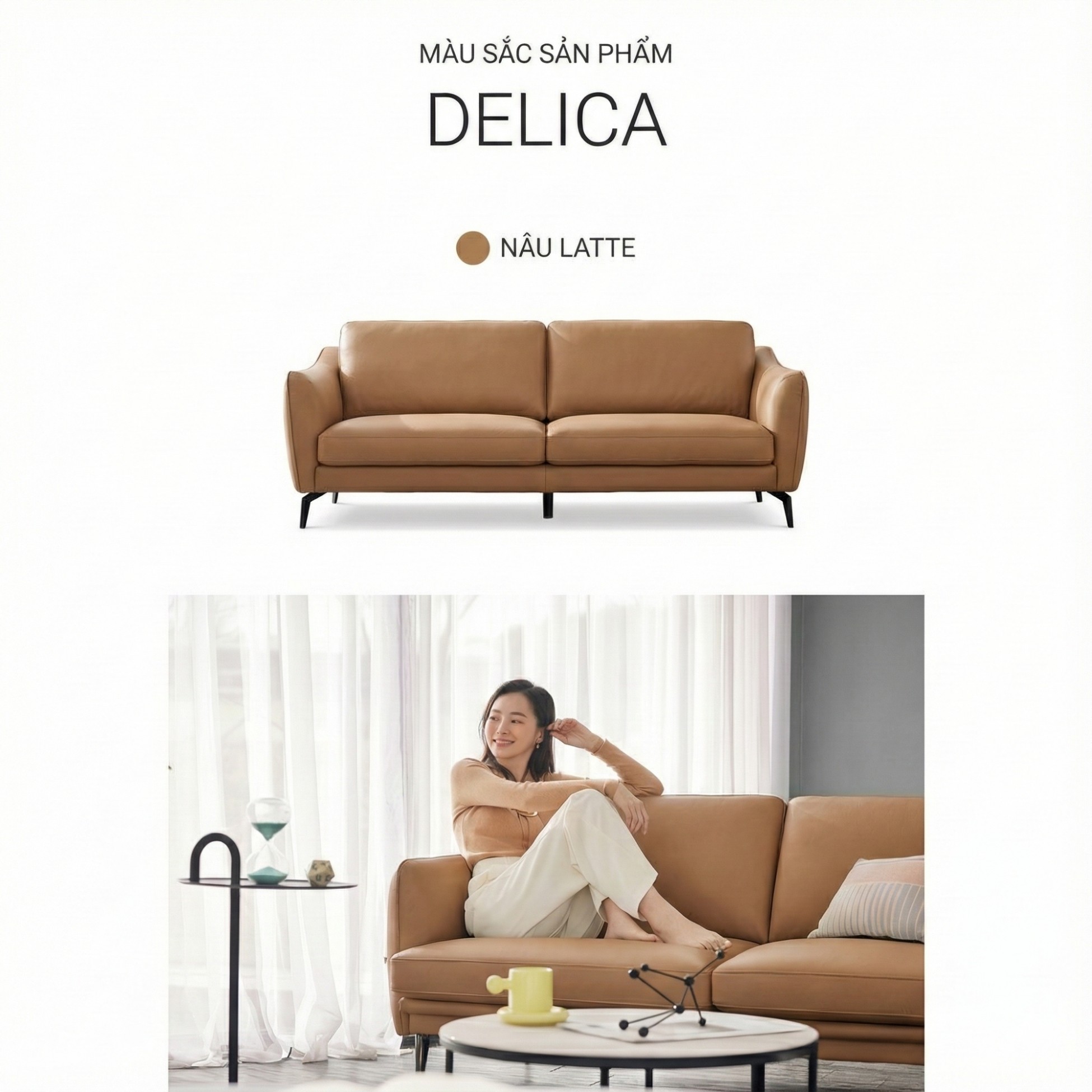 Sofa DELICA – Sofa Da Băng Đôi Cao Cấp Nhỏ Gọn Cho Phòng Khách Mini