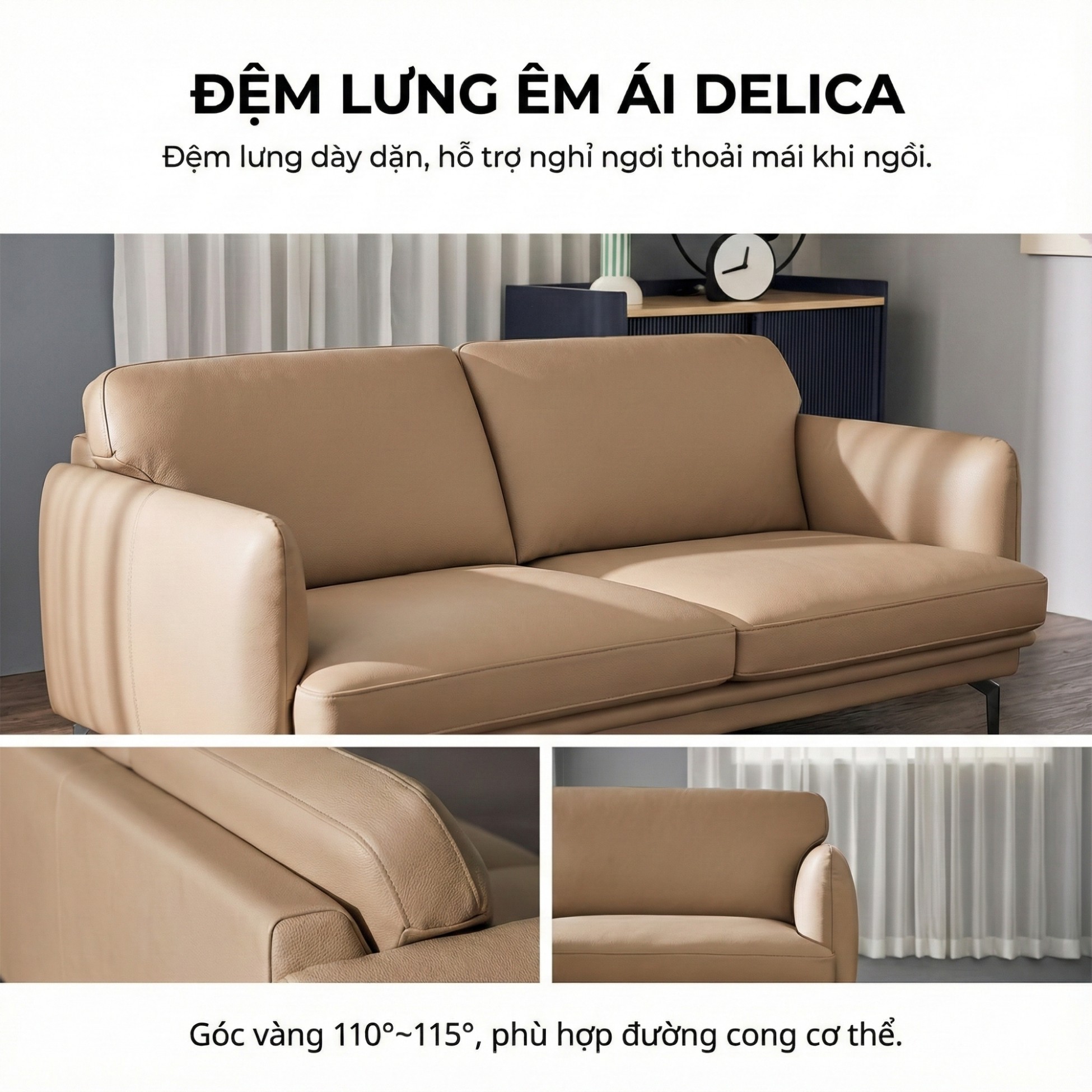 Sofa DELICA – Sofa Da Băng Đôi Cao Cấp Nhỏ Gọn Cho Phòng Khách Mini
