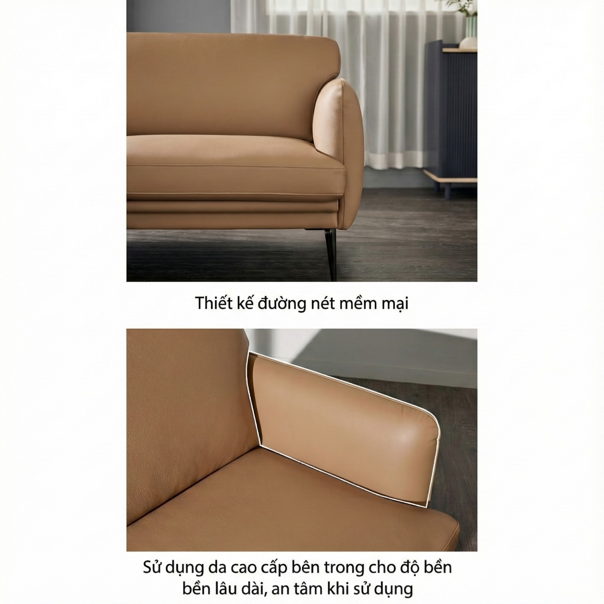 Sofa DELICA – Sofa Da Băng Đôi Cao Cấp Nhỏ Gọn Cho Phòng Khách Mini