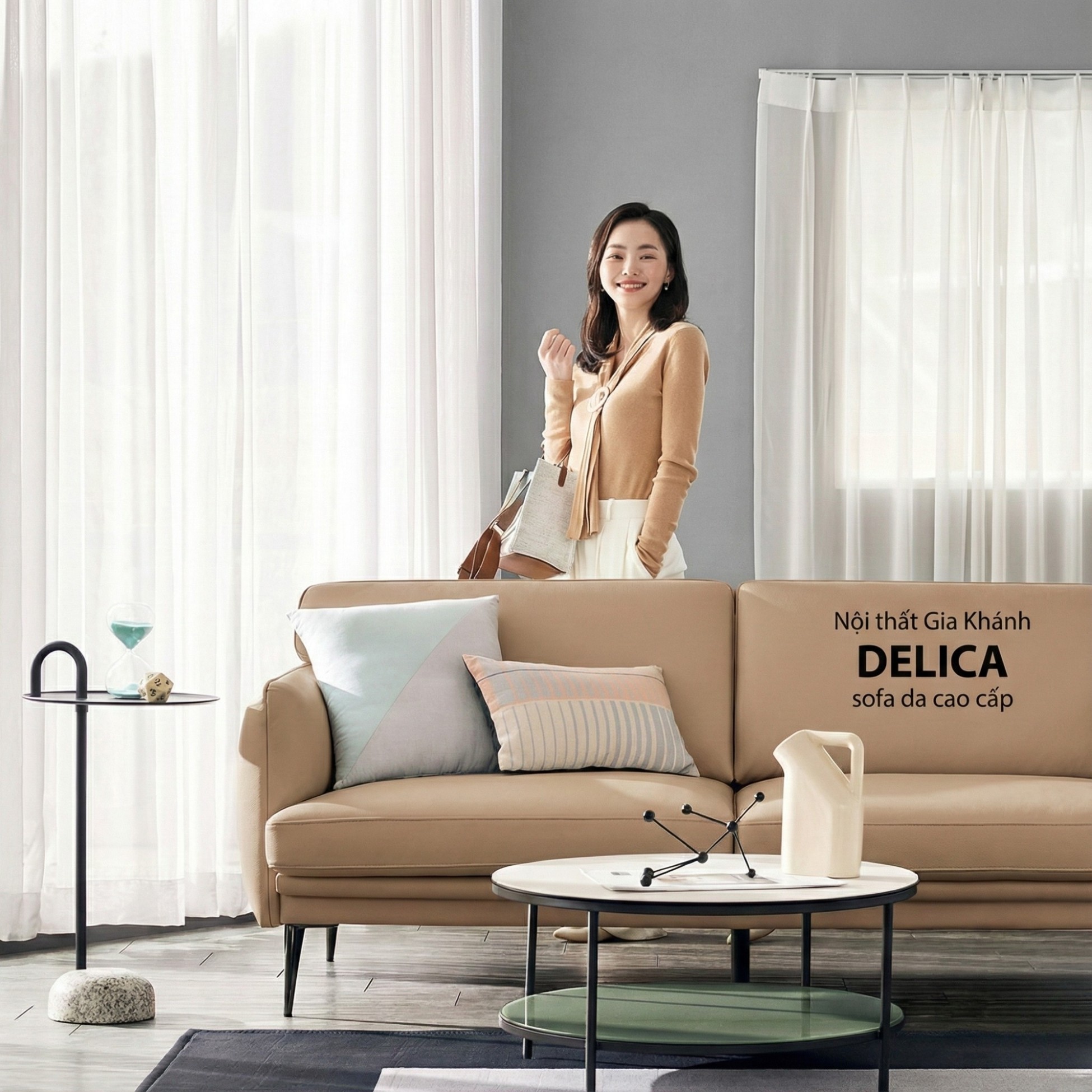 Sofa DELICA – Sofa Da Băng Đôi Cao Cấp Nhỏ Gọn Cho Phòng Khách Mini