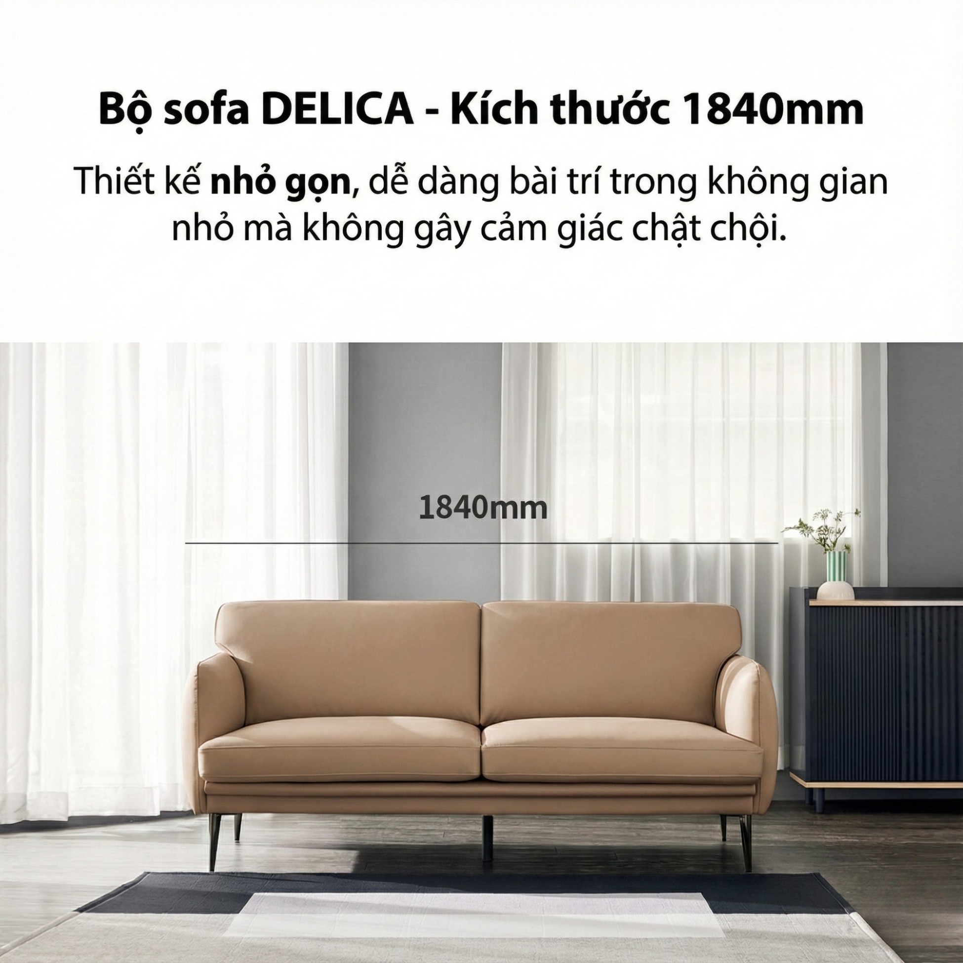 Sofa DELICA – Sofa Da Băng Đôi Cao Cấp Nhỏ Gọn Cho Phòng Khách Mini