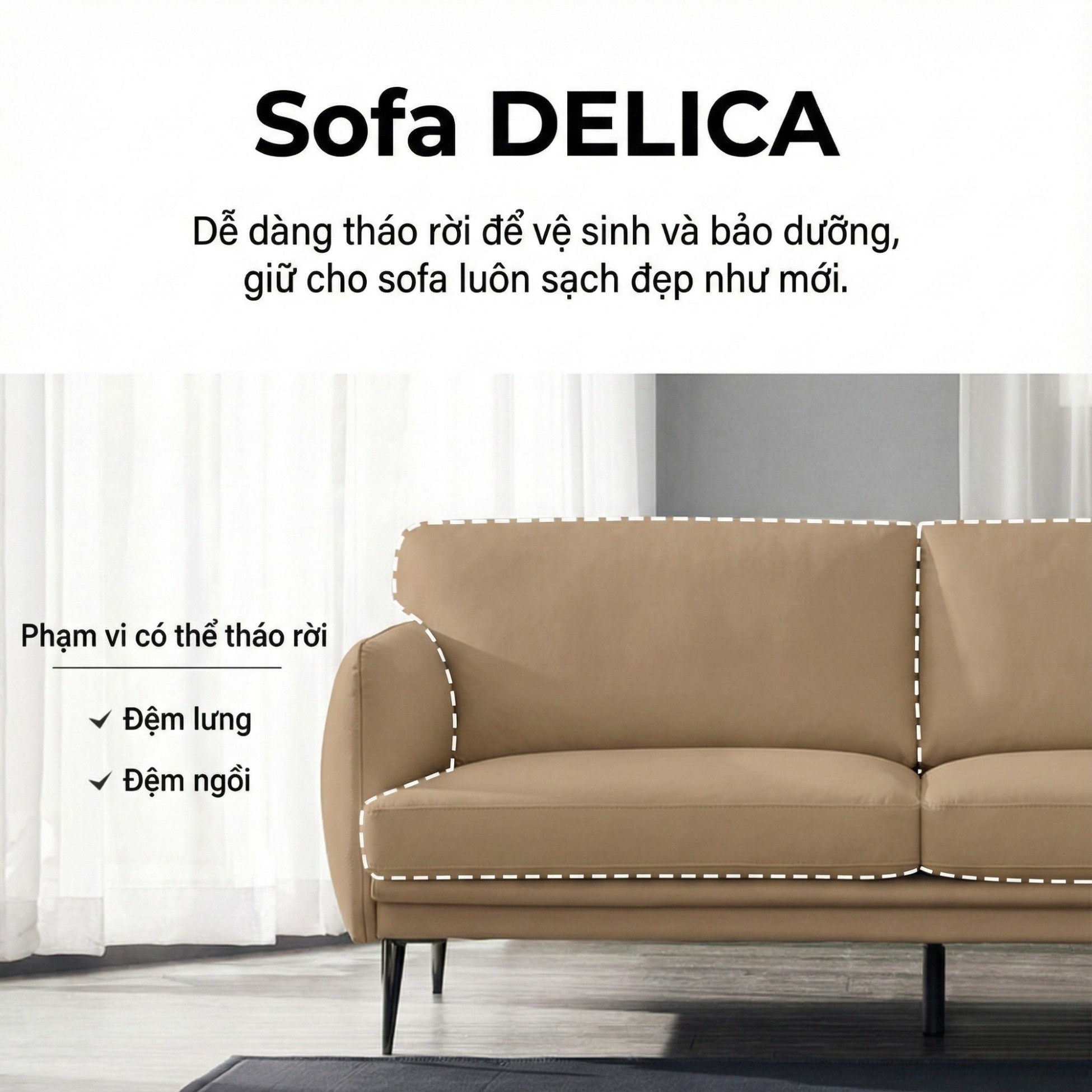 Sofa DELICA – Sofa Da Băng Đôi Cao Cấp Nhỏ Gọn Cho Phòng Khách Mini