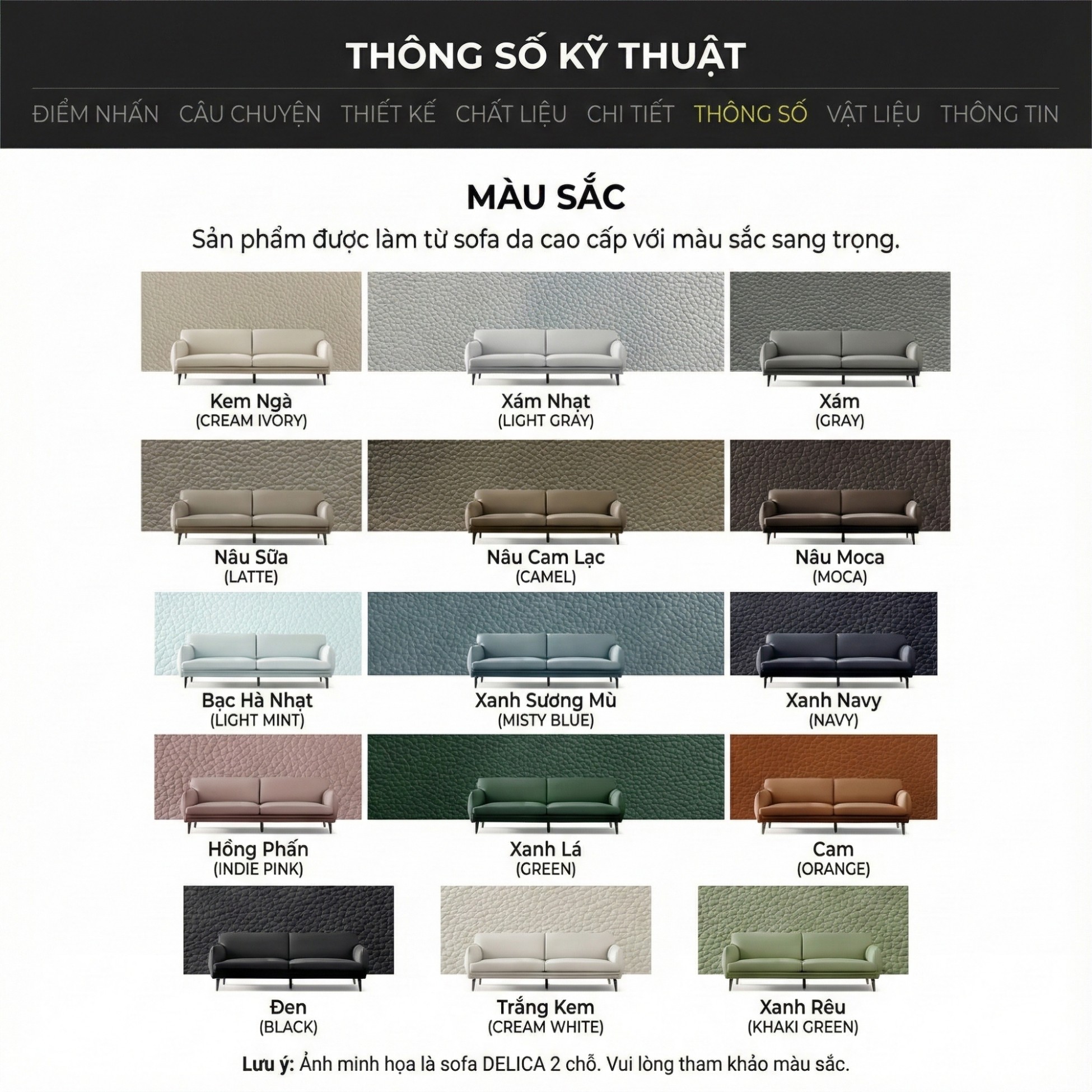 Sofa DELICA – Sofa Da Băng Đôi Cao Cấp Nhỏ Gọn Cho Phòng Khách Mini