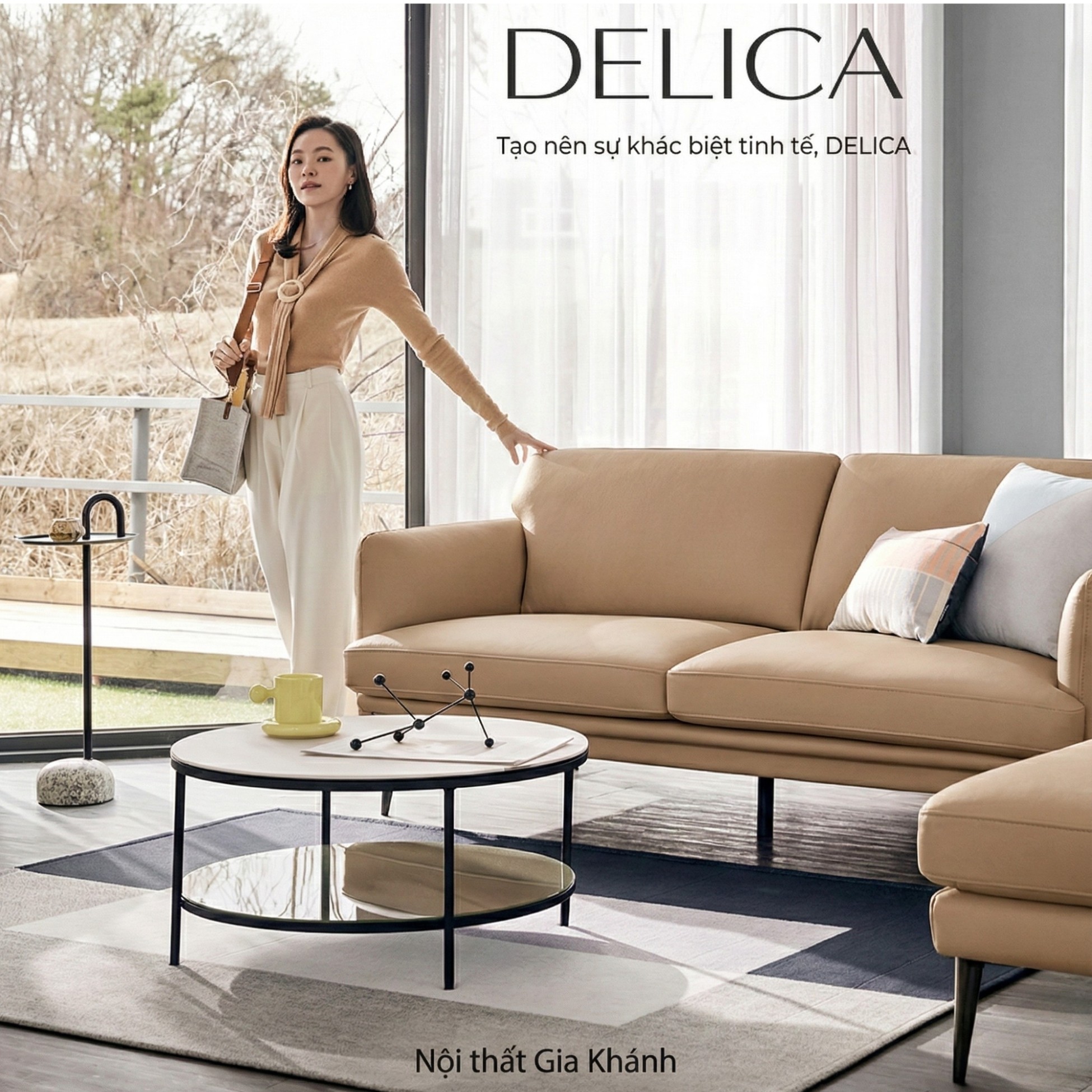 Sofa DELICA – Sofa Da Băng Đôi Cao Cấp Nhỏ Gọn Cho Phòng Khách Mini